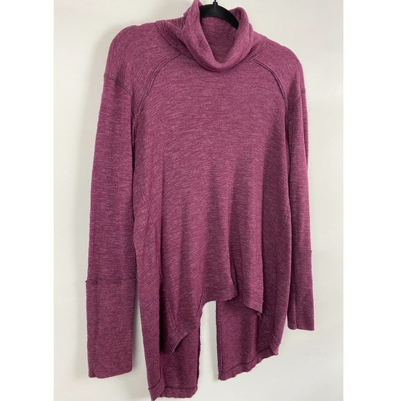 Free People We The Free Lover Split‎ Back Ribbed Turtleneck Sweater, Plum - S - Picture 4 of 9